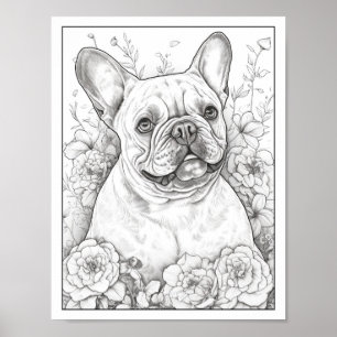 Cute French Bulldog Dog Colouring Poster