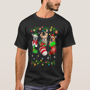 Cute French Bulldog Dog In Christmas Socks Pet T-Shirt