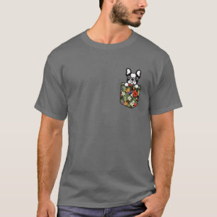 Cute French Bulldog Dog In Hawaiian Flower Pocket T-Shirt