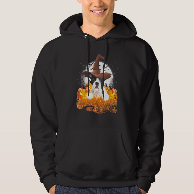 Cute French Bulldog Dog Witch On Halloween Pumpkin Hoodie (Front)