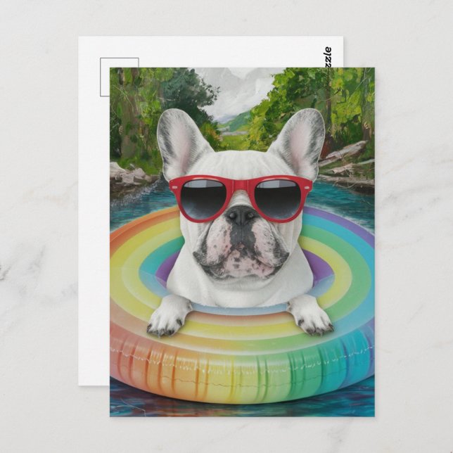 Cute French Bulldog Enjoys a Float Trip Postcard (Front/Back)