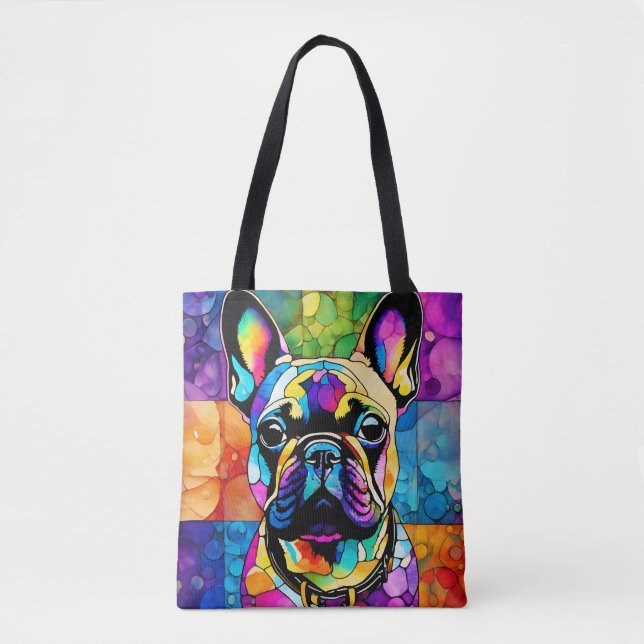 Cute French Bulldog "Frenchie" Colourful Tote Bag (Front)