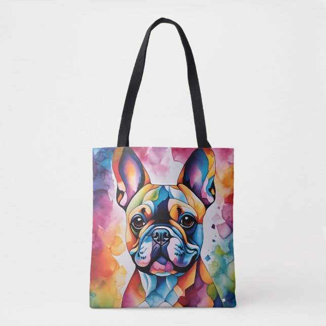Cute French Bulldog "Frenchie" Colourful Tote Bag (Front)