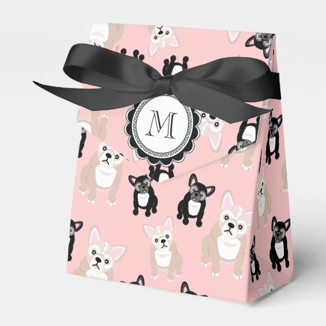 Cute French Bulldog Frenchie Pattern with Monogram Favour Box (Front Side)