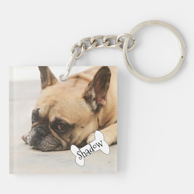 Cute French Bulldog Frenchie Puppy Name Key Ring (Back)