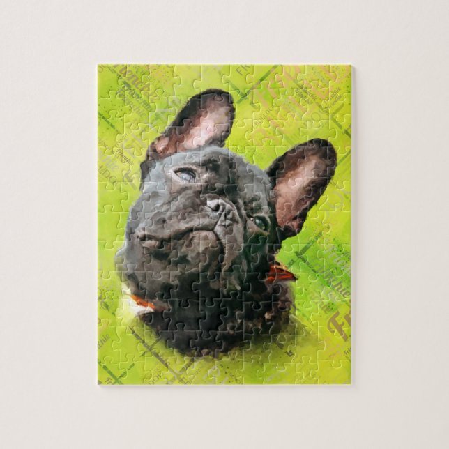 Cute French Bulldog - Frenchie with word pattern Jigsaw Puzzle (Vertical)