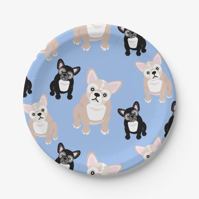 Cute French Bulldog Frenchies Birthday Cake Paper Plate (Front)