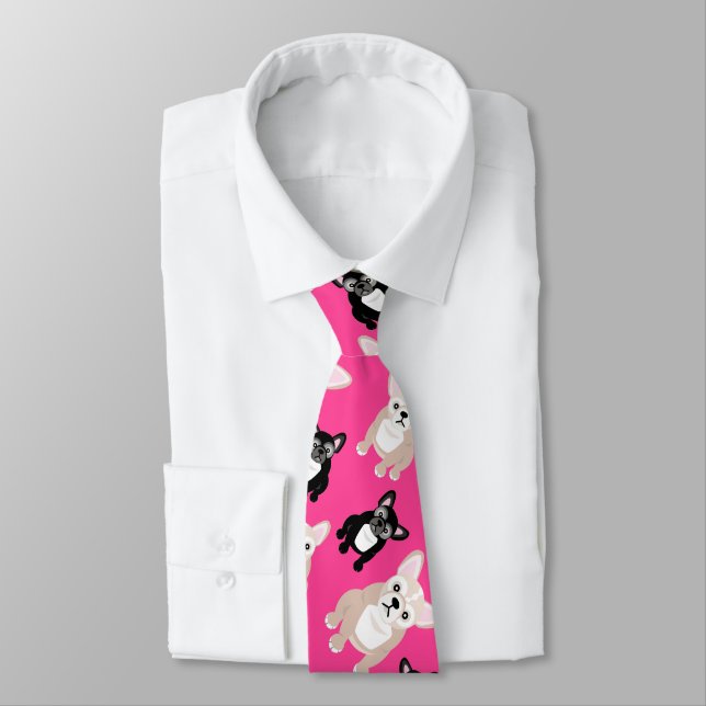 Cute French Bulldog Frenchies Hot Pink Tie (Tied)