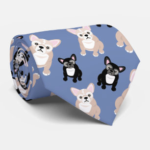 Cute French Bulldog Frenchies Pattern Blue Tie