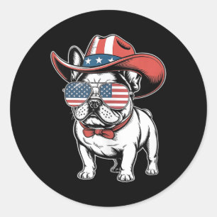 Cute French Bulldog Funny Dog Usa American Flag 4t Classic Round Sticker