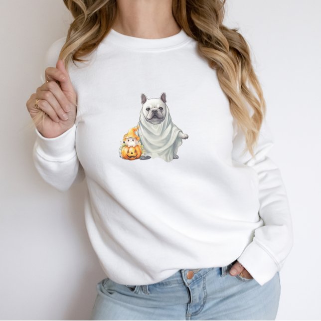 Cute French Bulldog Ghost Pumpkin Halloween Sweatshirt (Creator Uploaded)