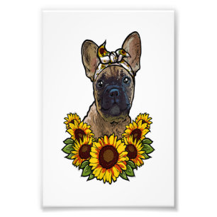 cute french bulldog gift sunflower decor frenchie photo print