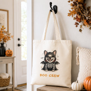 Cute French Bulldog Halloween Skeleton Boo Crew Tote Bag