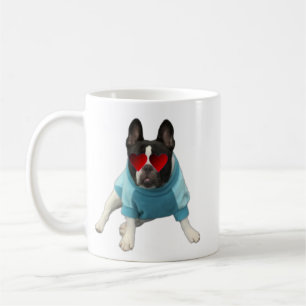 Cute French Bulldog Hearts Love Blue Mug