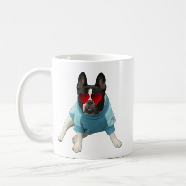 Cute French Bulldog Hearts Love Blue Mug (Left)