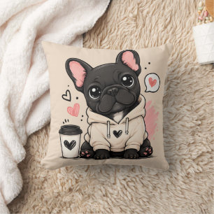 Cute French Bulldog Hoodie Illustration Cushion