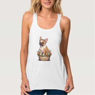 Cute French Bulldog in a basket with flowers crown Singlet