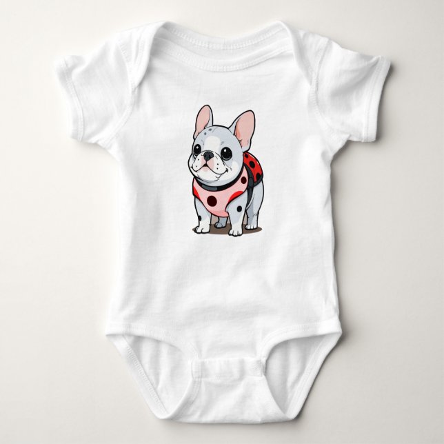 Cute French Bulldog Ladybug Baby Bodysuit (Front)