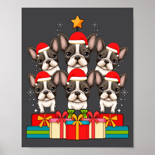 Cute French Bulldog Le Frenchie Christmas Tree Xma Poster (Front)