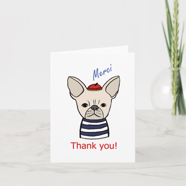 Cute French Bulldog Merci Beaucoup Thank you Card (Front)