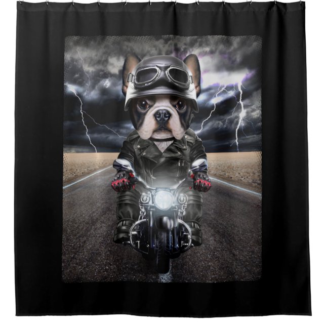 Cute French Bulldog on Motorcycle Cruise Shower Curtain (Front)