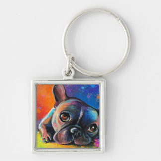 Cute French Bulldog painting Svetlana Novikova Key Ring