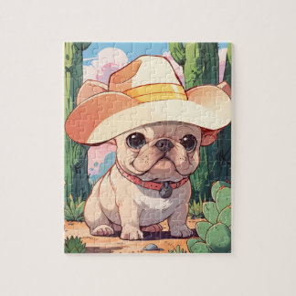 Cute French Bulldog pastel cowboy Jigsaw Puzzle