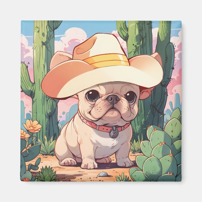 Cute French Bulldog pastel cowboy Magnet (Front)