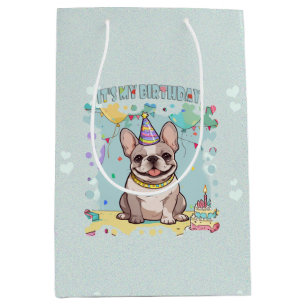 Cute French Bulldog Pastel It's my Birthday Medium Gift Bag
