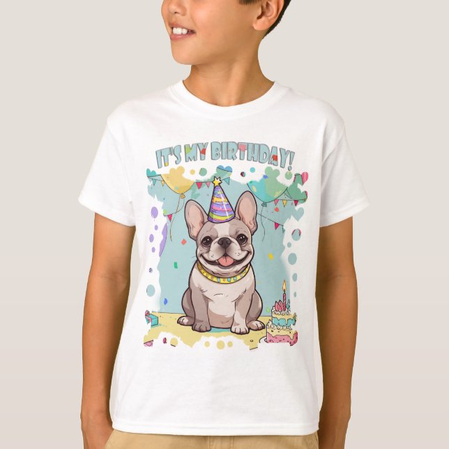 Cute French Bulldog Pastel It's my Birthday T-Shirt (Front)