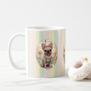Cute French Bulldog Pastel Lines Cottagecore Coffee Mug