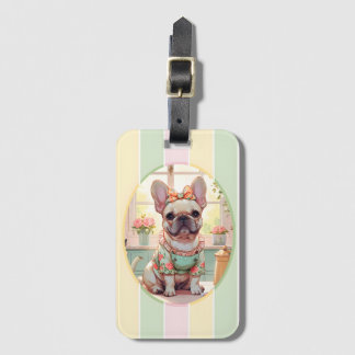 Cute French Bulldog Pastel Lines Cottagecore Luggage Tag