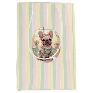 Cute French Bulldog Pastel Lines Cottagecore Medium Gift Bag