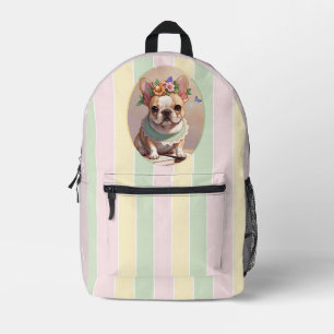 Cute French Bulldog Pastel Lines Cottagecore Printed Backpack