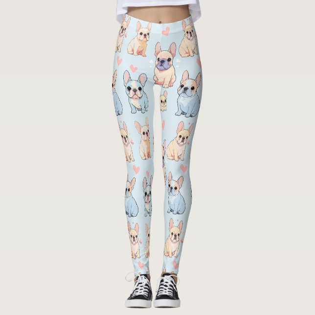 Cute French Bulldog Pastel Pattern Leggings (Front)