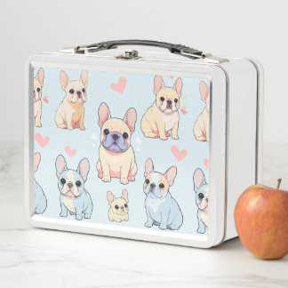 Cute French Bulldog Pastel Pattern Metal Lunch Box