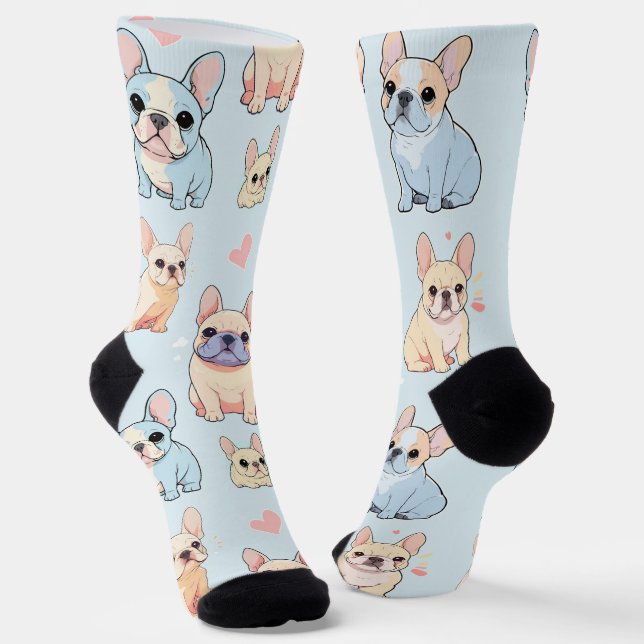 Cute French Bulldog Pastel Pattern Socks (Angled)