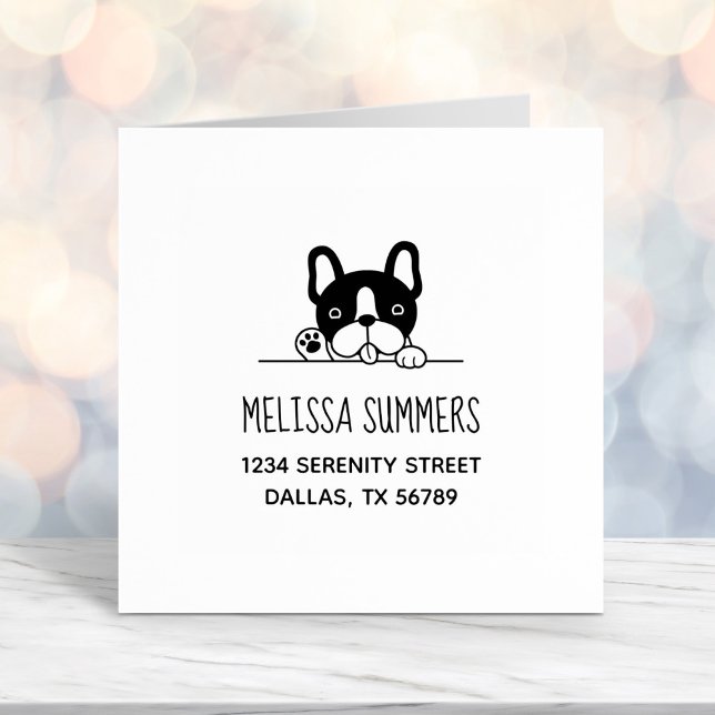 Cute French Bulldog Peeking above Address Self-inking Stamp (Creator Uploaded)