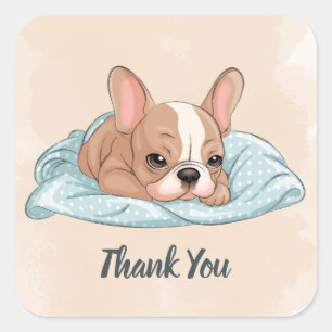Cute French Bulldog Pup Blue Blanket Baby Shower Square Sticker