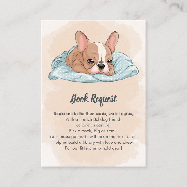 Cute French Bulldog Pup Blue Blanket Book Request Enclosure Card (Front)
