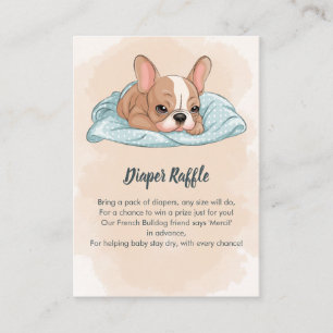 Cute French Bulldog Pup Blue Blanket Diaper Raffle Enclosure Card