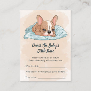 Cute French Bulldog Pup Blue Blanket Guess Date Enclosure Card