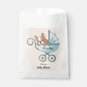 Cute French Bulldog Pup Blue Stroller Baby Shower Favour Bags