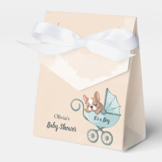 Cute French Bulldog Pup Blue Stroller Baby Shower Favour Box