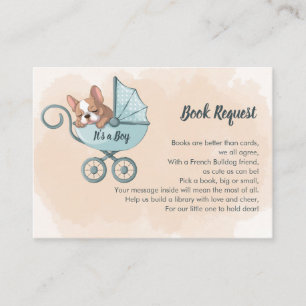 Cute French Bulldog Pup Blue Stroller Book Request Enclosure Card