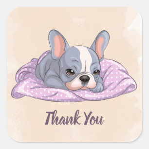 Cute French Bulldog Pup Pink Blanket Baby Shower Square Sticker