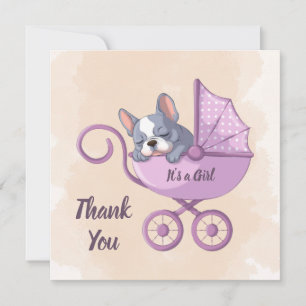 Cute French Bulldog Pup Pink Stroller Baby Shower Thank You Card