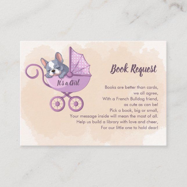 Cute French Bulldog Pup Pink Stroller Book Request Enclosure Card (Front)