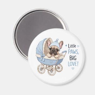 Cute French Bulldog Puppy Baby Stroller Retro Art Magnet