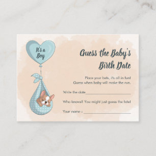 Cute French Bulldog Puppy Blue Heart Guess Date Enclosure Card
